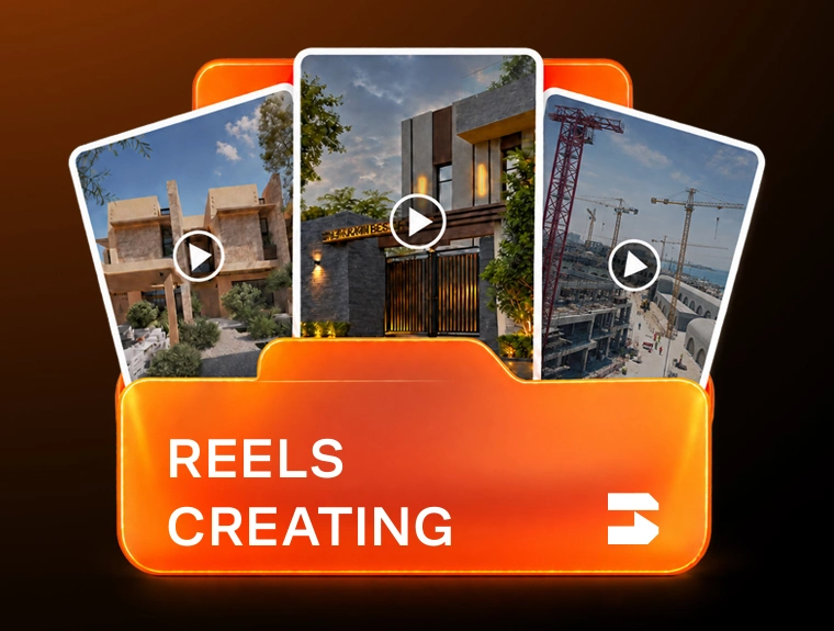 فولدر Reels Creating يحتوي على معاينات فيديوهات معمارية