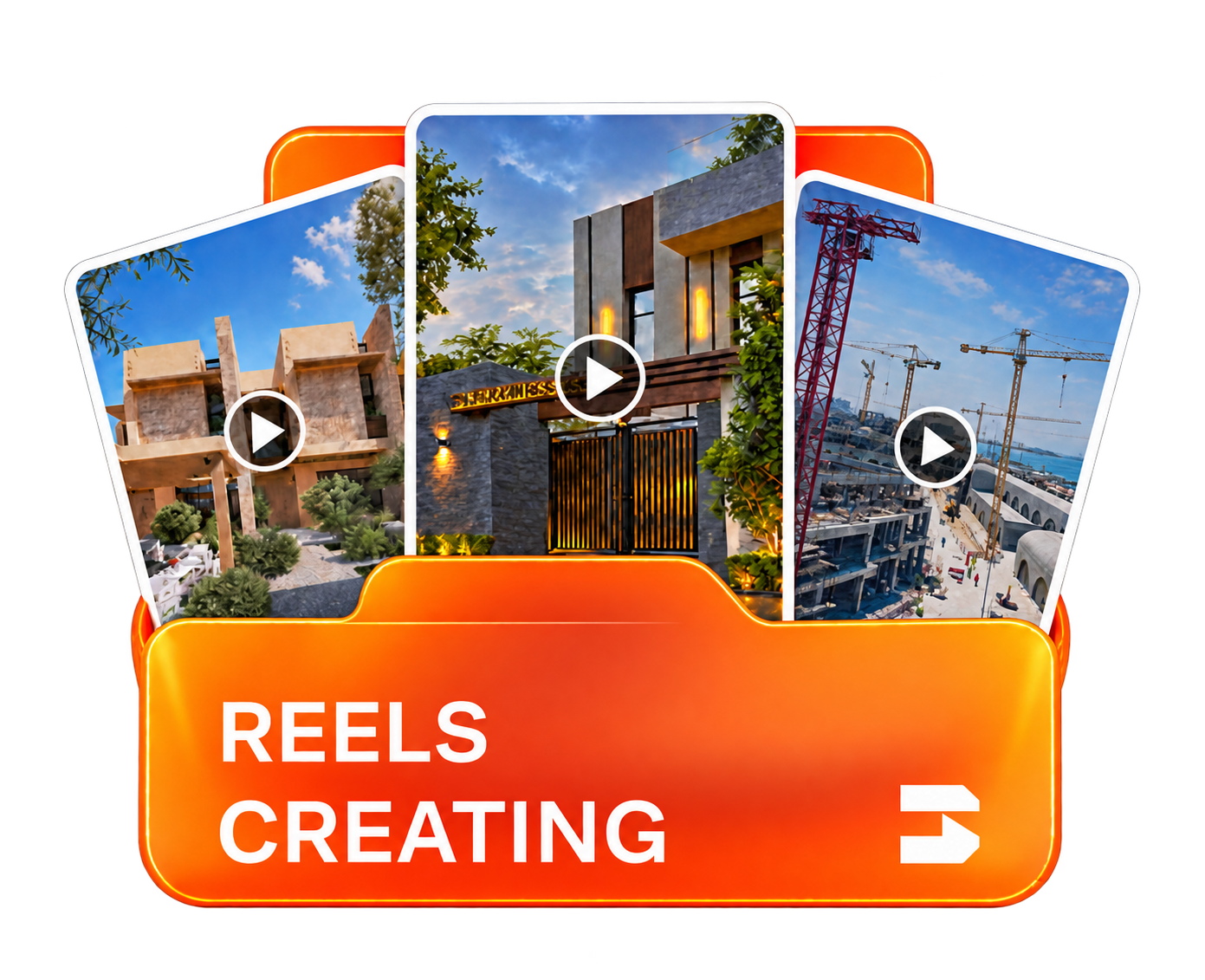 فولدر Reels Creating يحتوي على معاينات فيديوهات معمارية